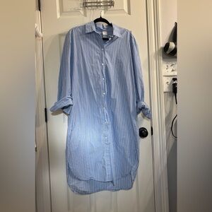 H&M Blue and White Striped Button-Up Shirt Dress